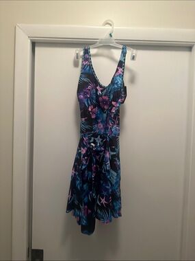 Floral Tropical Blue & Purple One-Piece Swimdress